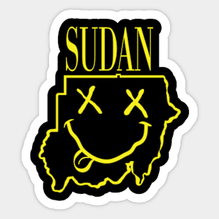 Vibrant Sudan Africa x Eyes Happy Face: Unleash Your 90s Grunge Spirit! Smiling Squiggly Mouth Dazed Happy Face Sticker